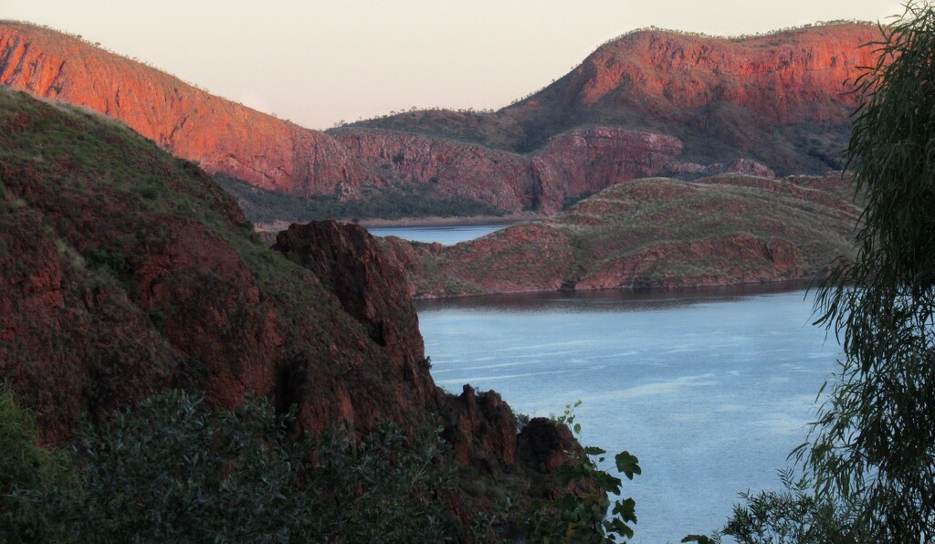 Red mountains, green or gold spinifex and blue water.. by robz