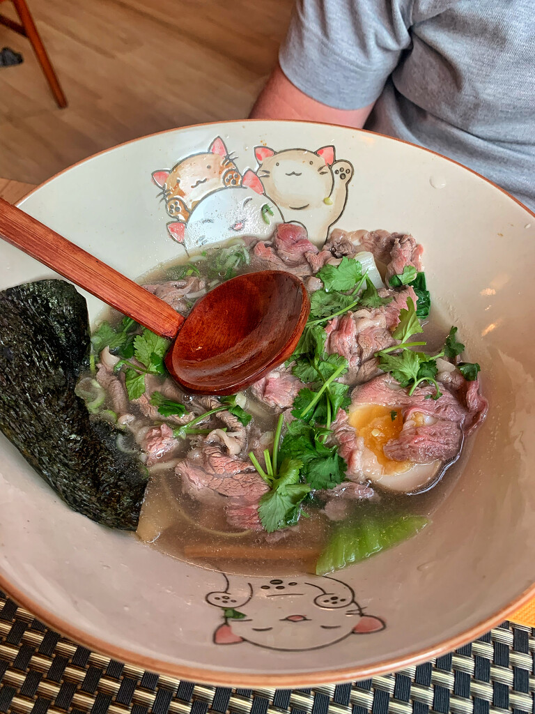 Ramen with beef and cute plate.  by cocobella