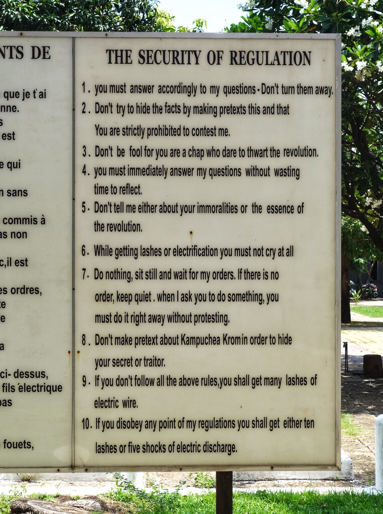 The rules at Pol Pot’s prison camp in Phnom Penh. Prison camp regulations. An old photo I found while cleaning up the tens of thousands of images on my system.  by johnfalconer