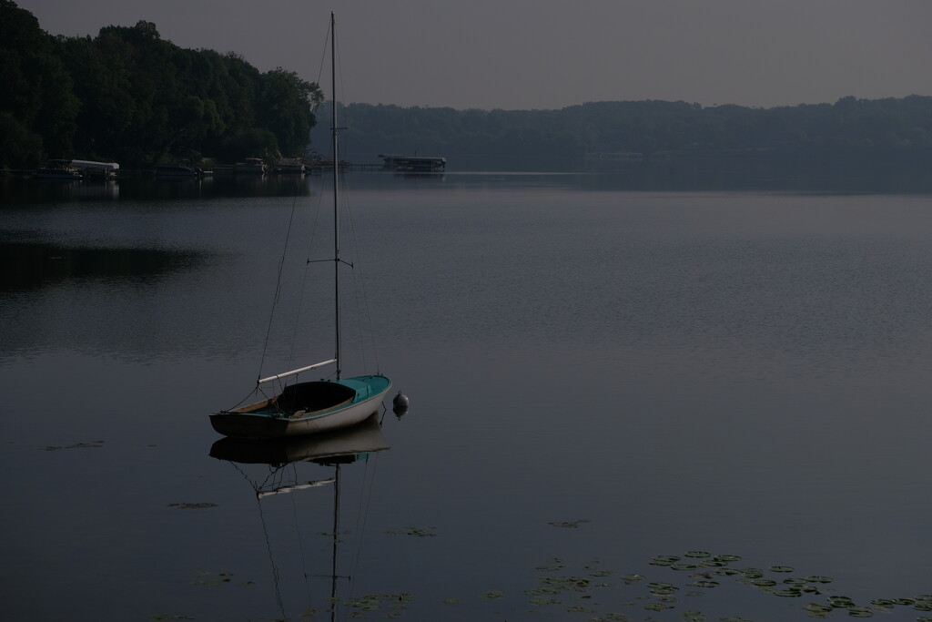 Sailboat in the Morning Smokey Haze by tosee