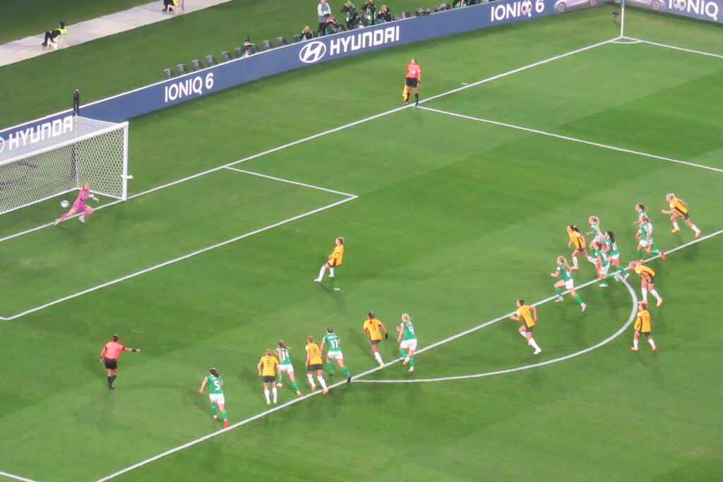 The Australian winning goal (a penalty) as the ball slips past the goalie. Australia v Ireland. FIFA Women’s World Cup   by johnfalconer