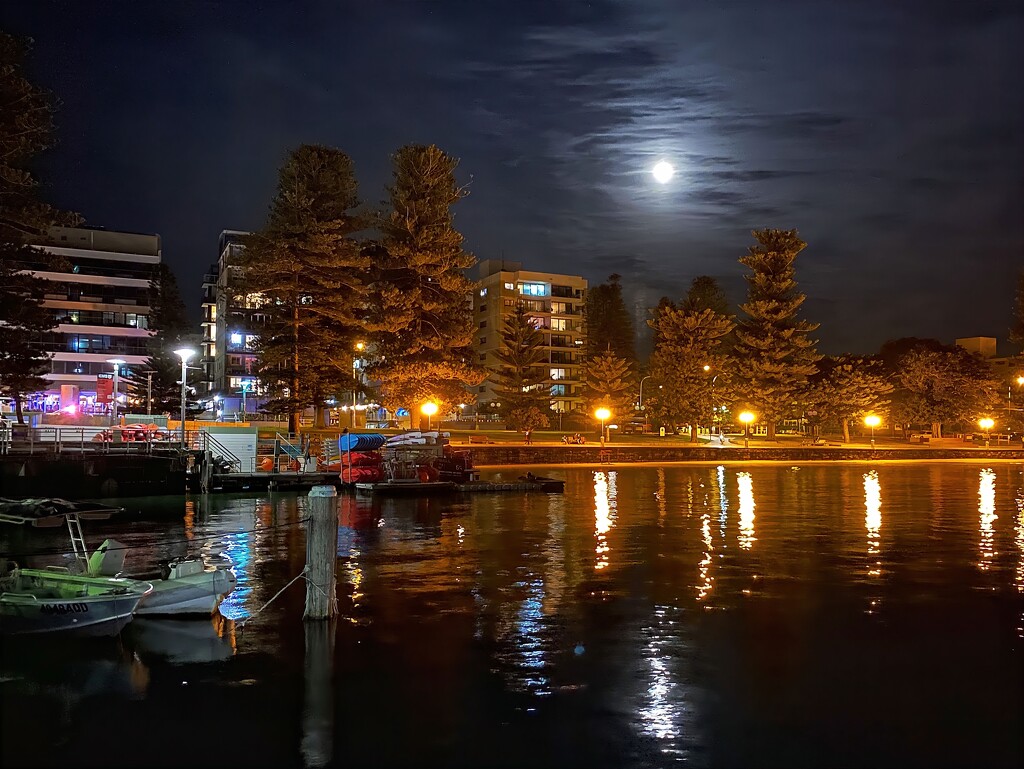 Waning gibbous moon rising in Manly, Sydney. Taken from the ferry wharf by johnfalconer
