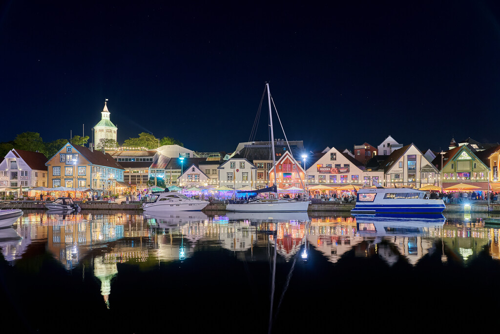 Stavanger Harbour by night by clearlightskies