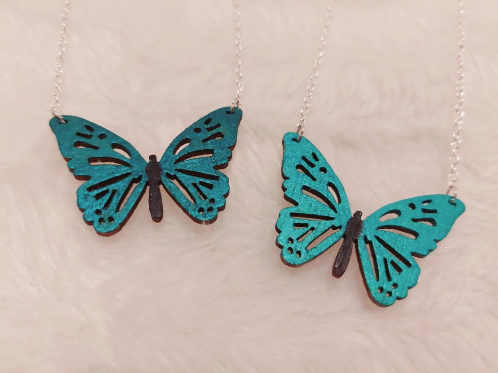 Teal Butterfly Necklaces by princessicajessica