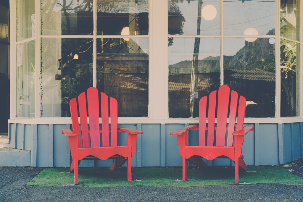 Two red cape cod chairs by brigette