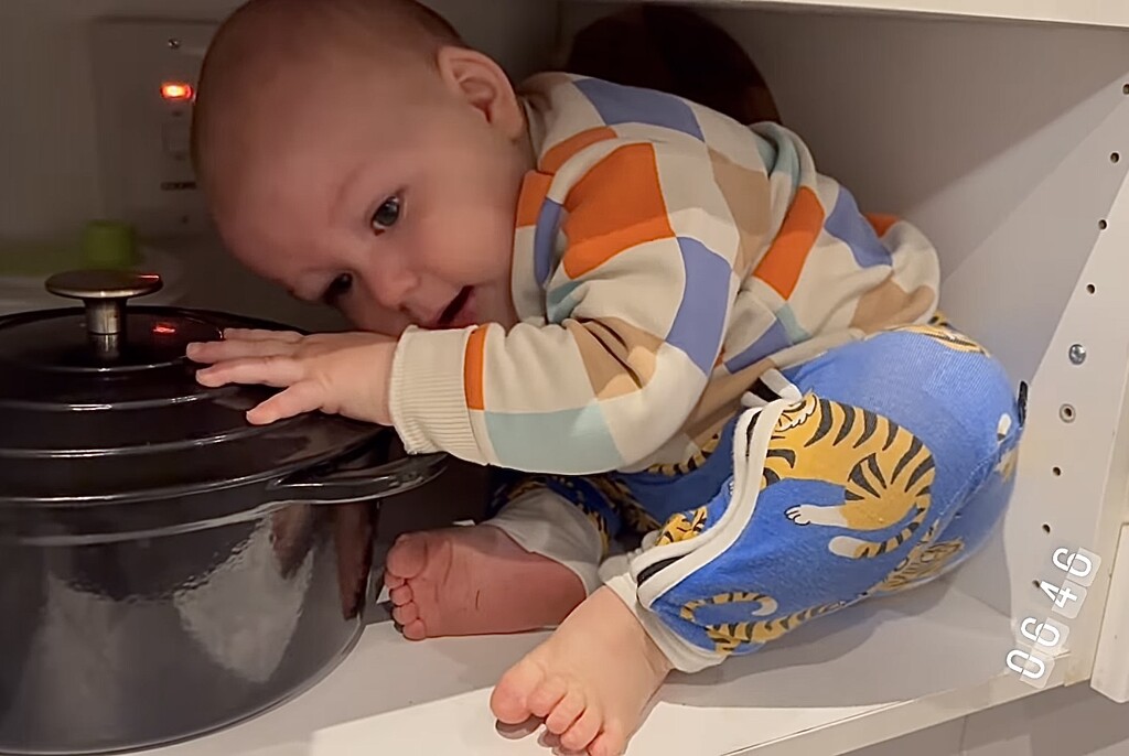 This is Arty my little Great Nephew hiding in cupboard from his Dad by Dawn