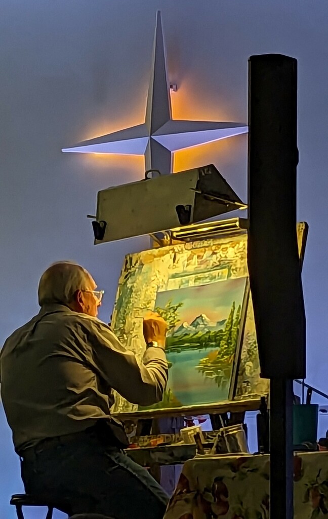 My Pastor Painting During Worship Service  by julie