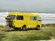 23rd Oct 2023 - Distortion with rain drops , this camper had no name so I called it Yellow Peril