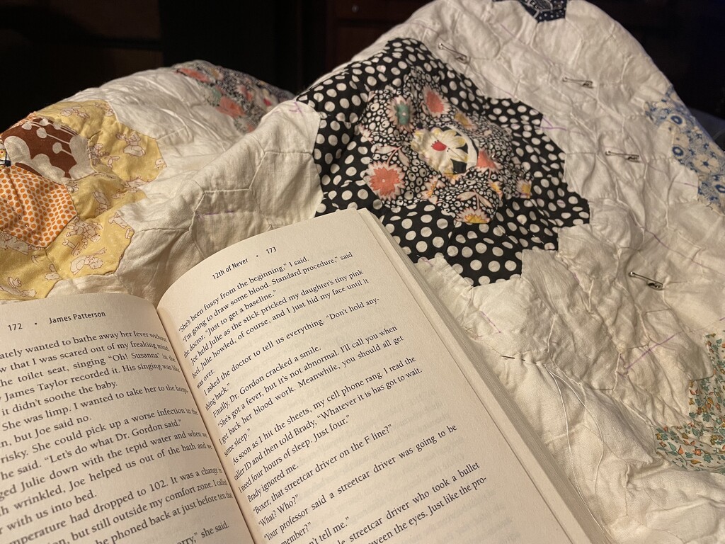 Reading and stitching by margonaut