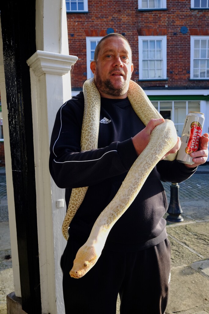 Man with Snake and Beer Can by allsop