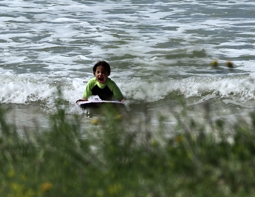 This little one was having a great time in the surf nana was close by watching  by Dawn