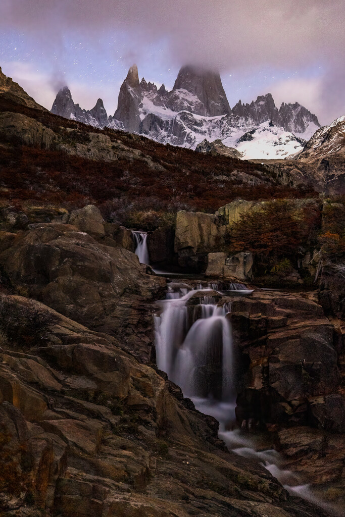 Waterfall and Mt Fitz Roy from a Ledge by jyokota