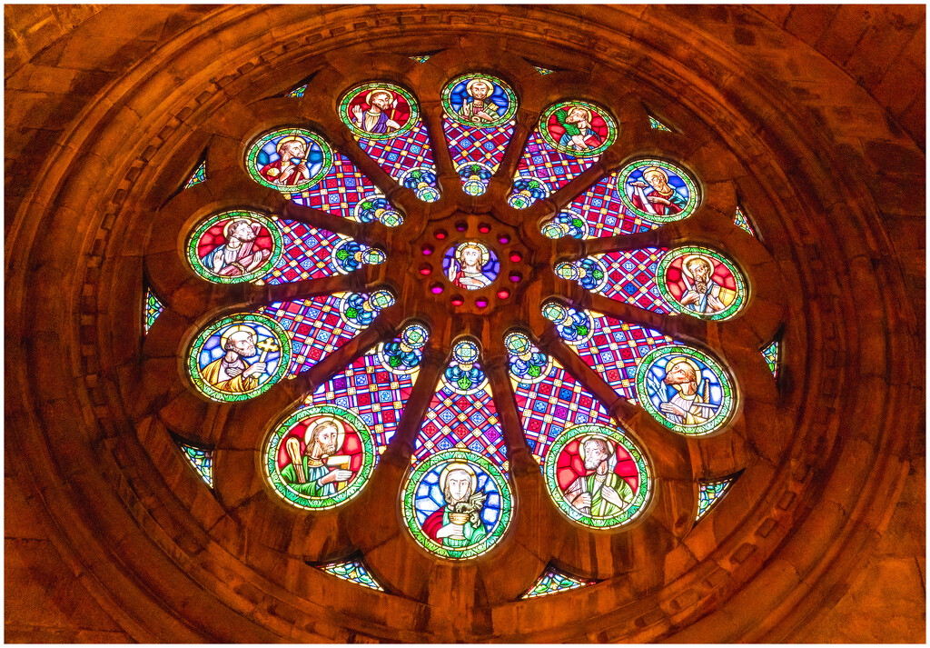 Rose window in Cathedral in Lisbon by clifford