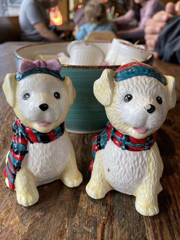 christmas-themed salt and pepper shakers at the gem city diner  by wiesnerbeth