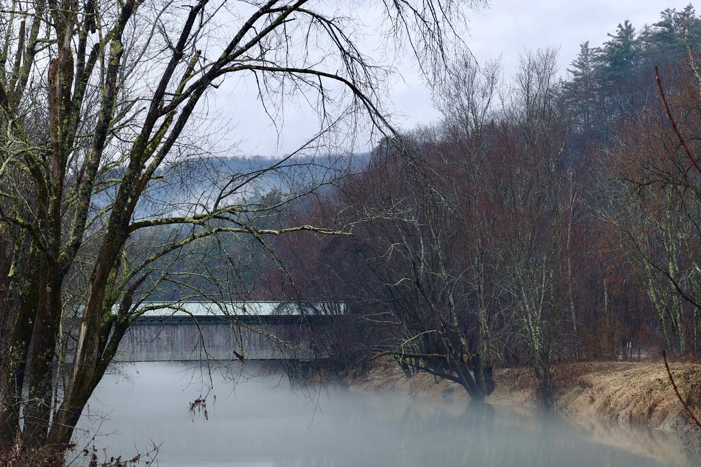 Covered Bridge in the Fog by corinnec