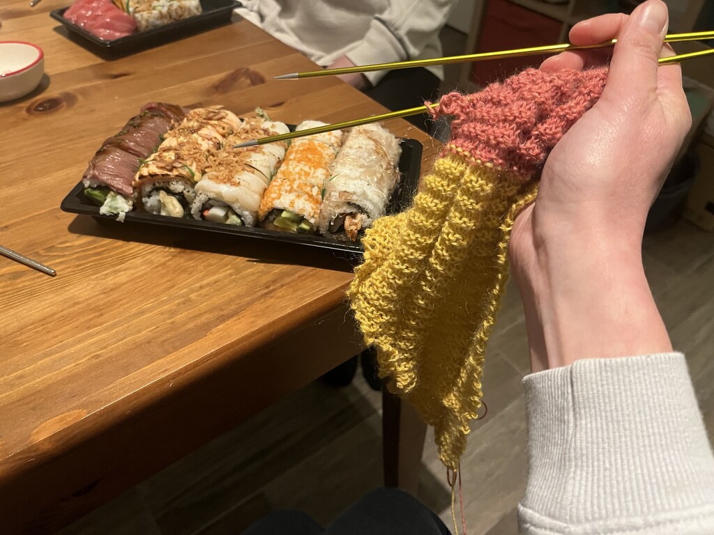 Sushi/knitting evening by lexy_wat