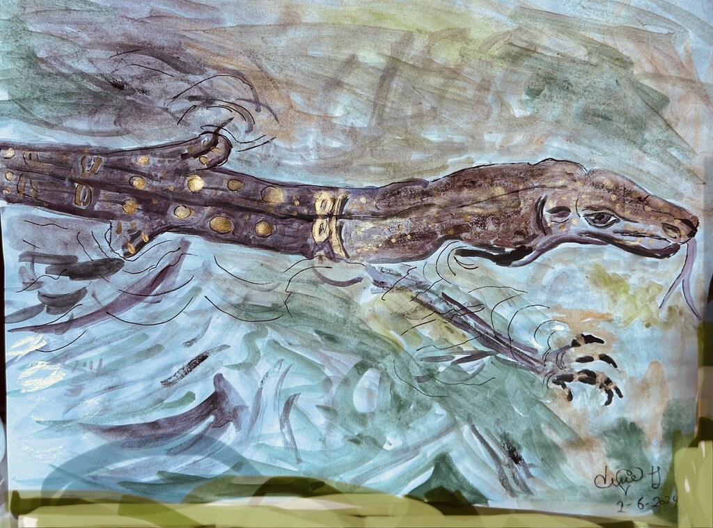 Monitor lizard swimming  by pandorasecho
