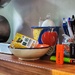 Sunlit kitchen shelf