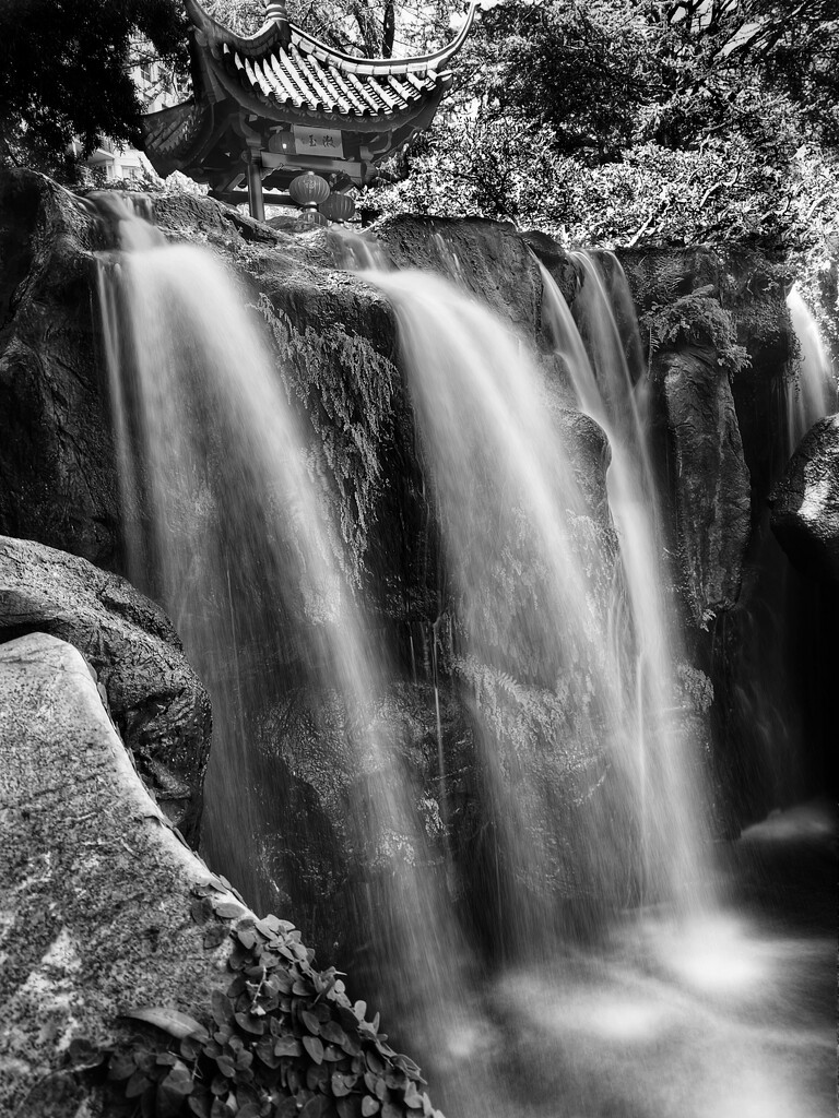 Waterfall in the Chinese Garden of Friendship, Sydney by johnfalconer