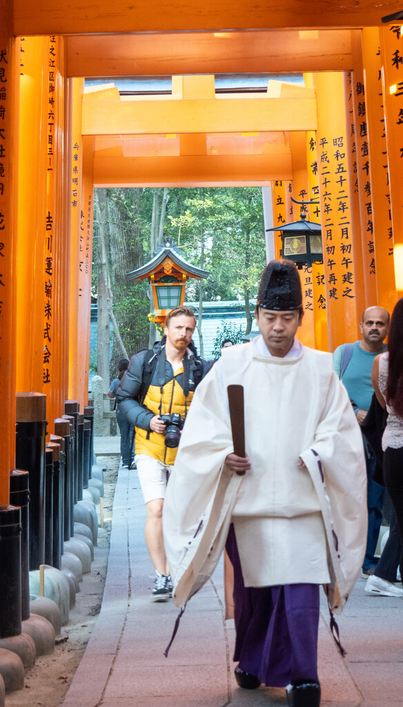 Priest at the Fushimi Inari Shrine Gates  by ianjb21