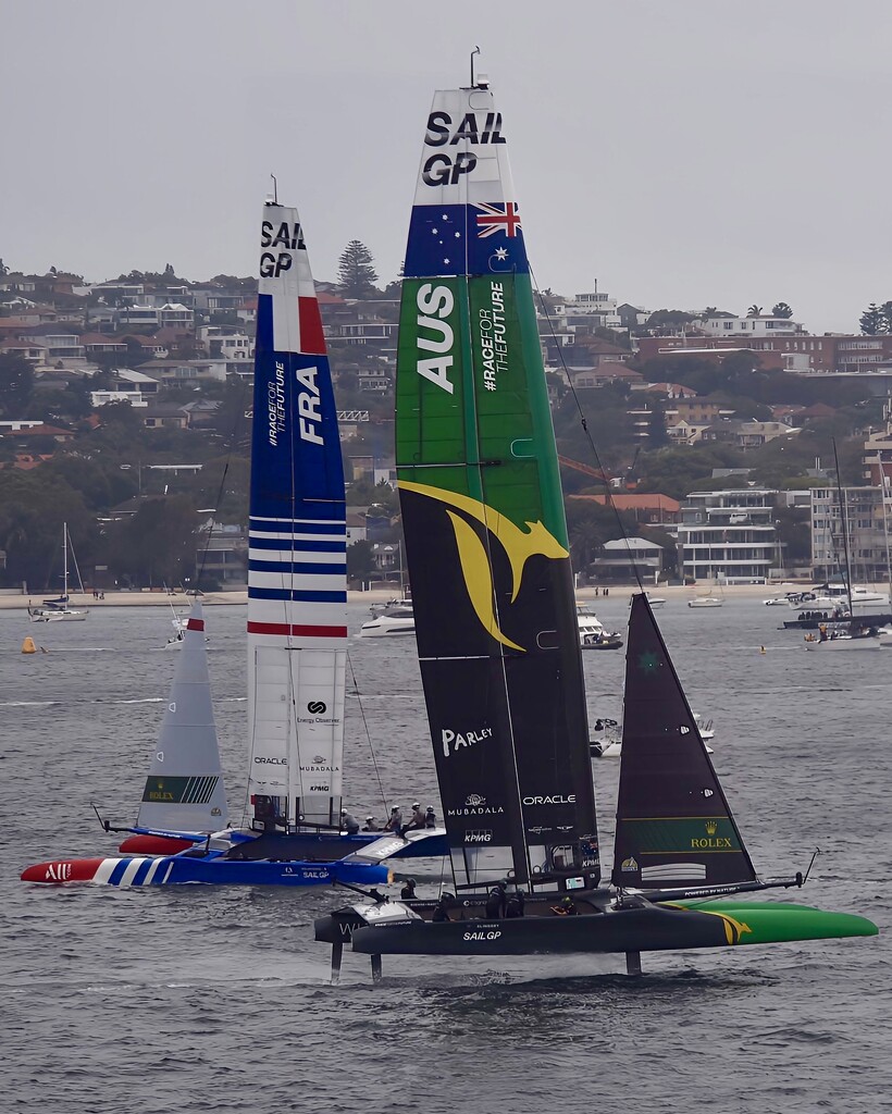 SailGP - France and Australia battle it out with another 8 yachts.  by johnfalconer