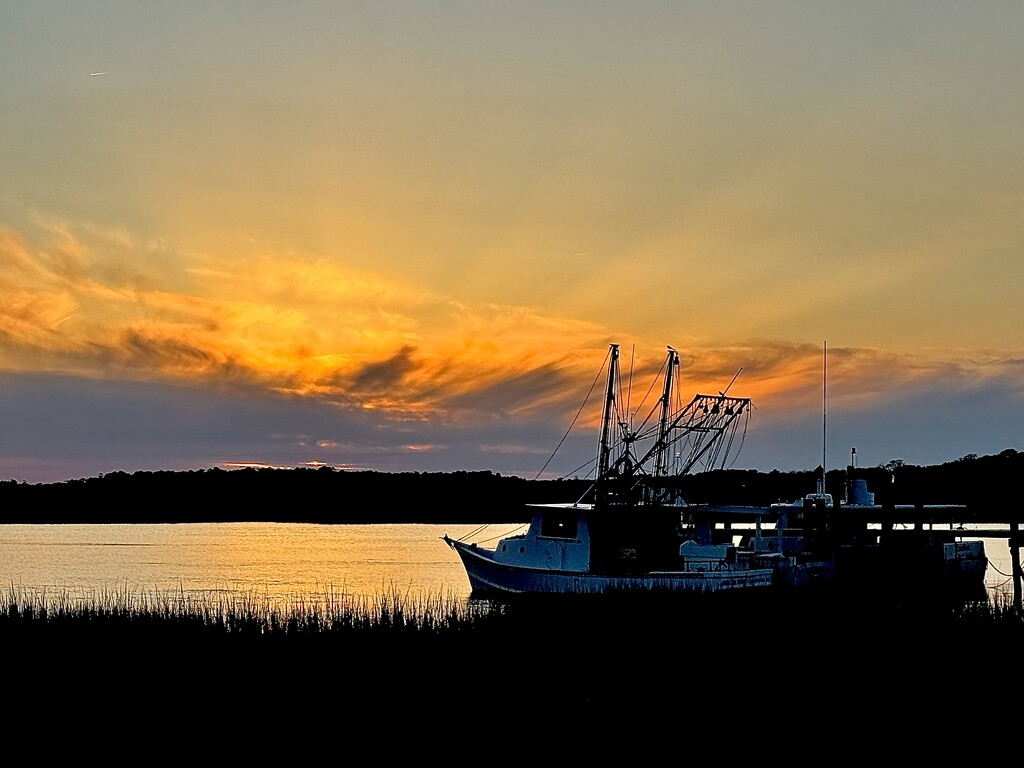 Shrimp boat and marsh sunset by congaree