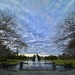 The fountain at Hampton Park at sunset