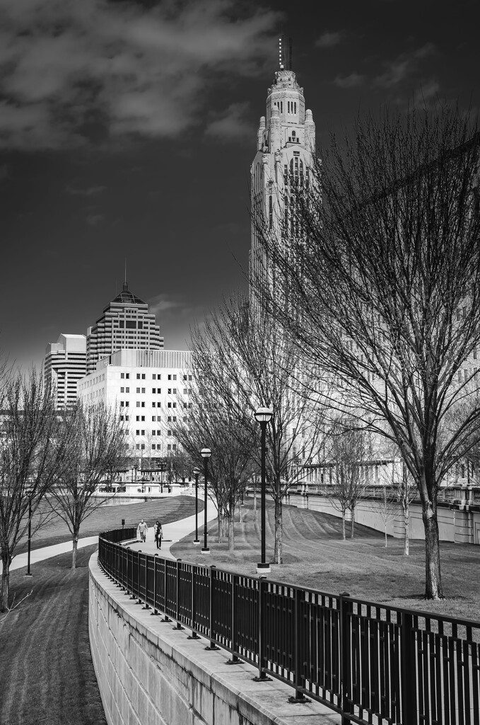 Spring day in downtown Columbus in B&W by ggshearron