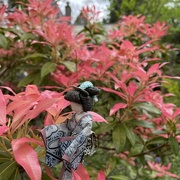 4th Apr 2024 - Hiroko in front of the Pieris Japonica