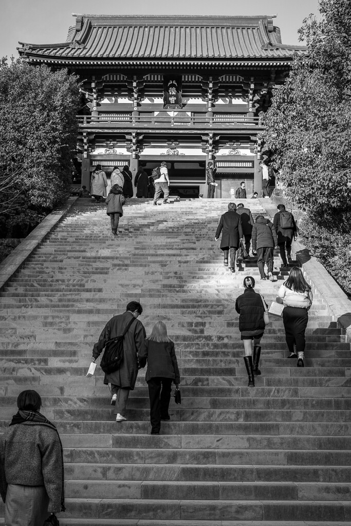 Temple stairs are so steep! by jyokota