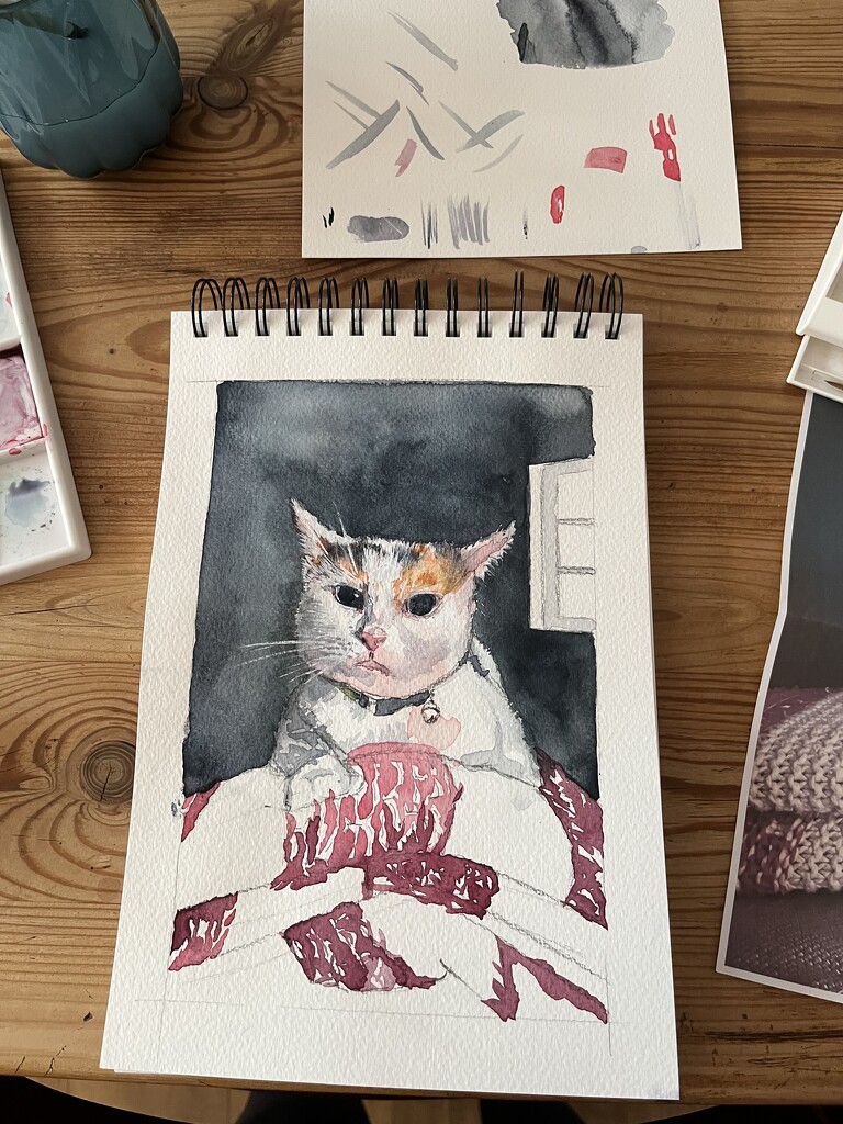 Cat watercolour progress by helenawall