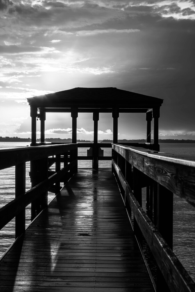 B&W dock at sunset by frodob