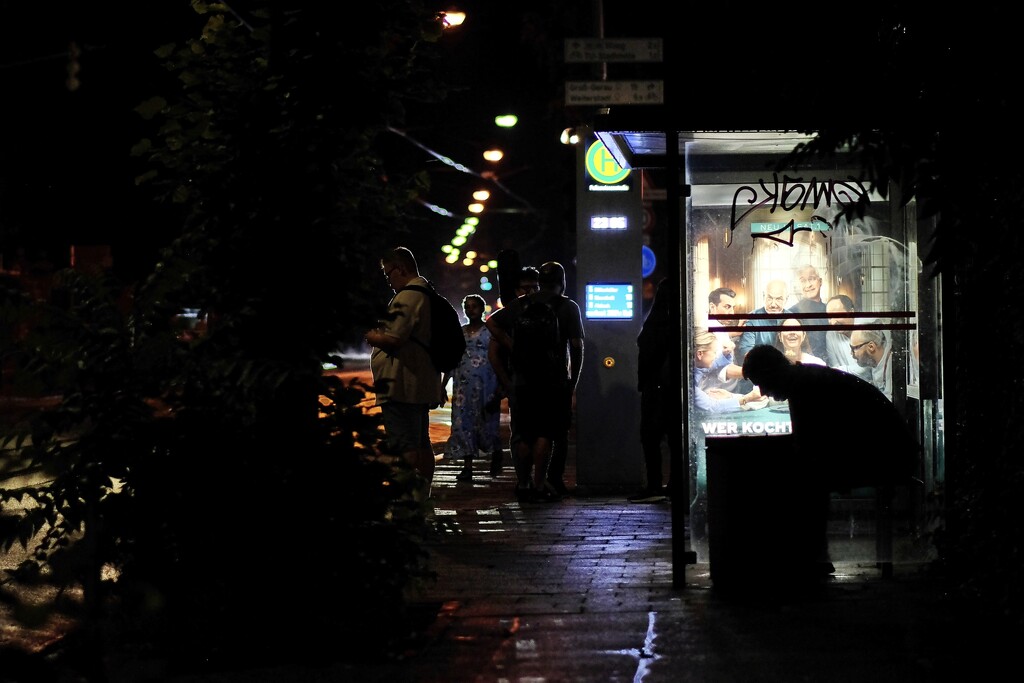 Night Silhouette at the Tram Stop by vincent24