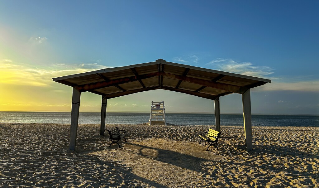 Beach Pavilion at Sunset by jnewbio