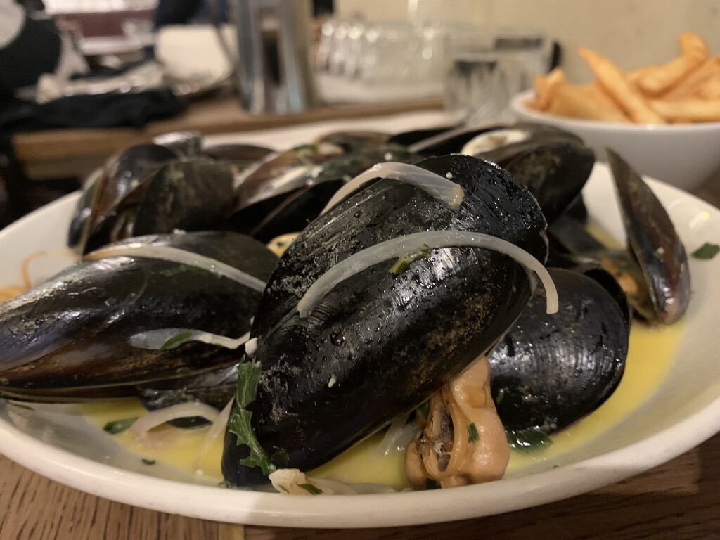 Moules frites. Mussels and fries.  by johnfalconer