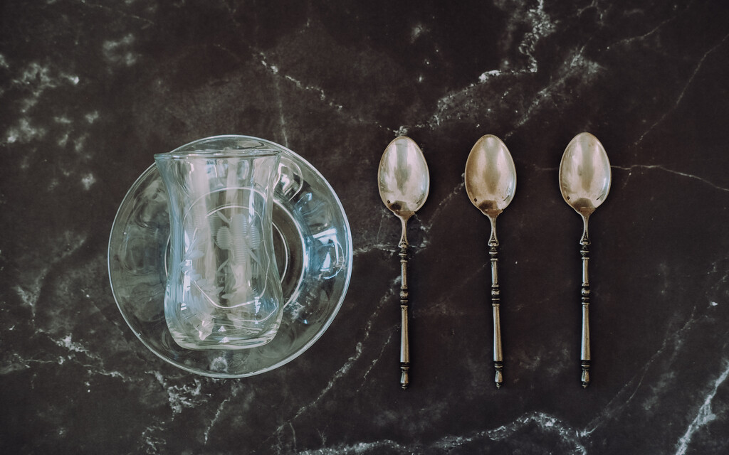 tea glass and teaspoons by brigette