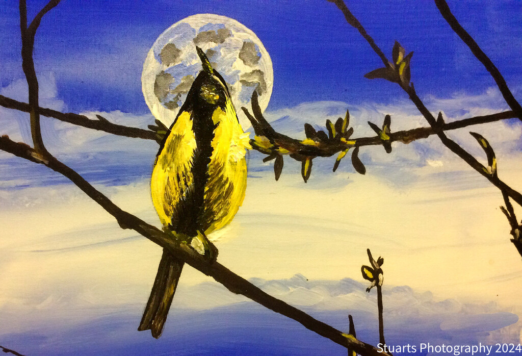 Bird on branch (painting) by stuart46