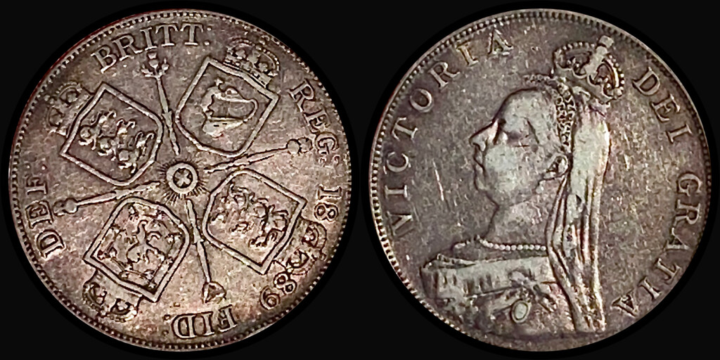 Obverse and reverse of 1889 English double florin.  by johnfalconer