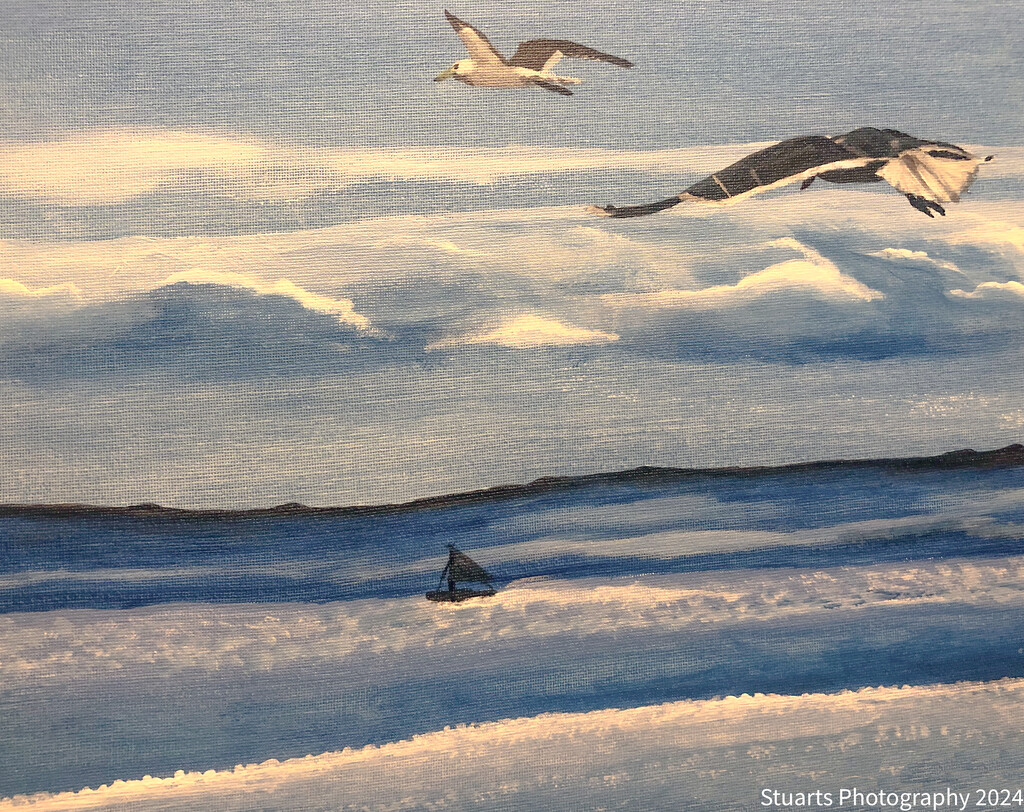 Seagulls over the sea (painting) by stuart46