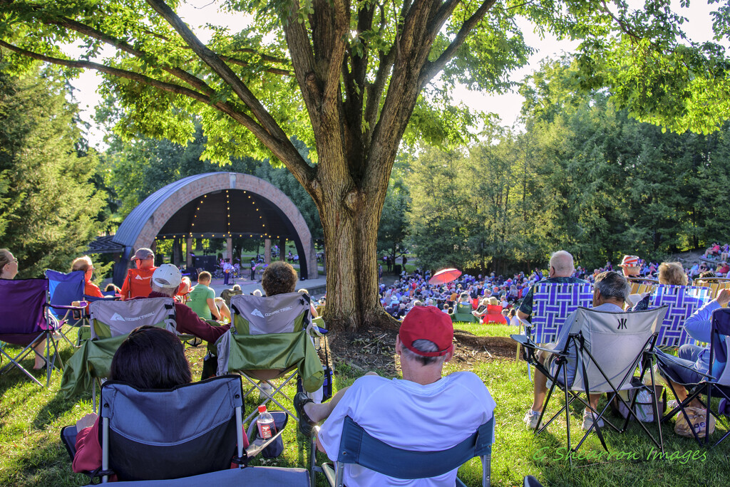 A group of mostly seniors enjoys a community concert from the top of the hill on a Sunday evening. by ggshearron