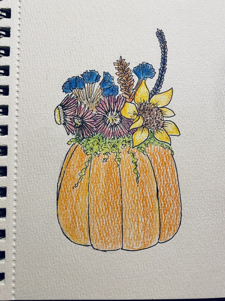 Pumpkin with dried flower arrangement drawing by mtb24