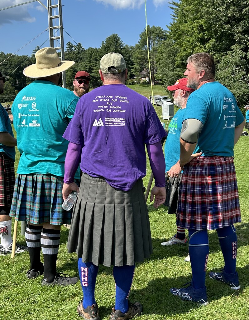 Scottish Americans at The Scottish Games in Queechee, VT readying for throwing contest by swagman