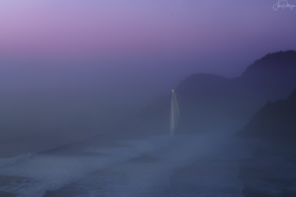 Lighthoouse in Fog in Blue Hour  by jgpittenger