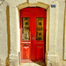 8 hearts on a red door. 