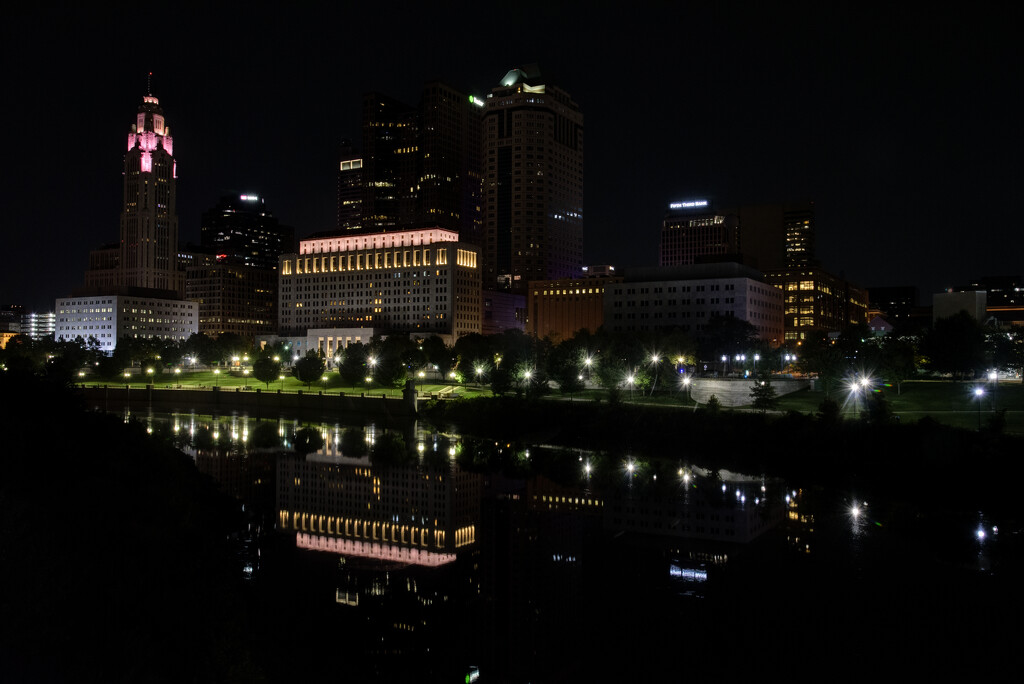 Part of our beautiful Scioto Mile in the dark of night by ggshearron