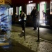 Tram stop at night