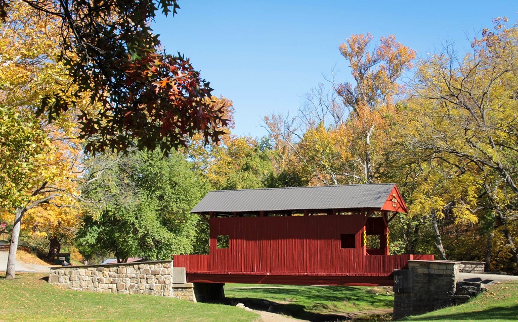 Covered bridge in a park by mittens