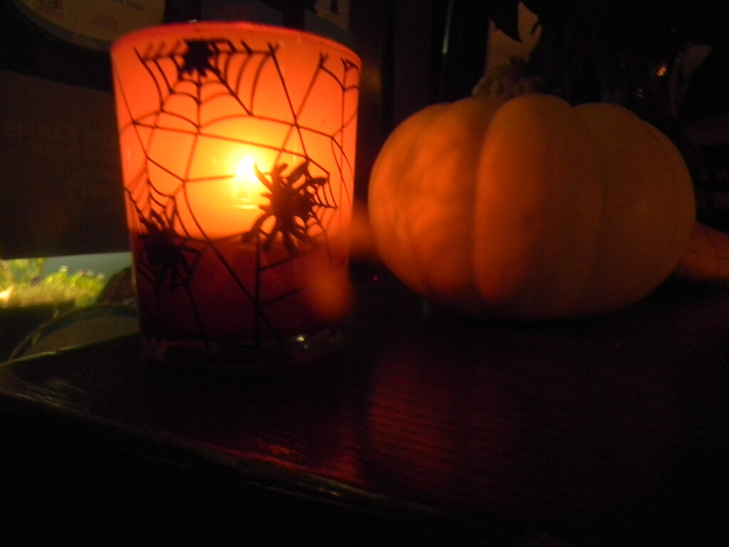 Halloween Candle and Pumpkin by sfeldphotos