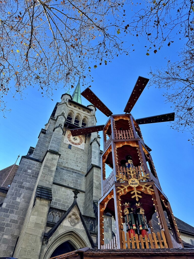 Saint François church and a Christmas carousel.  by cocobella
