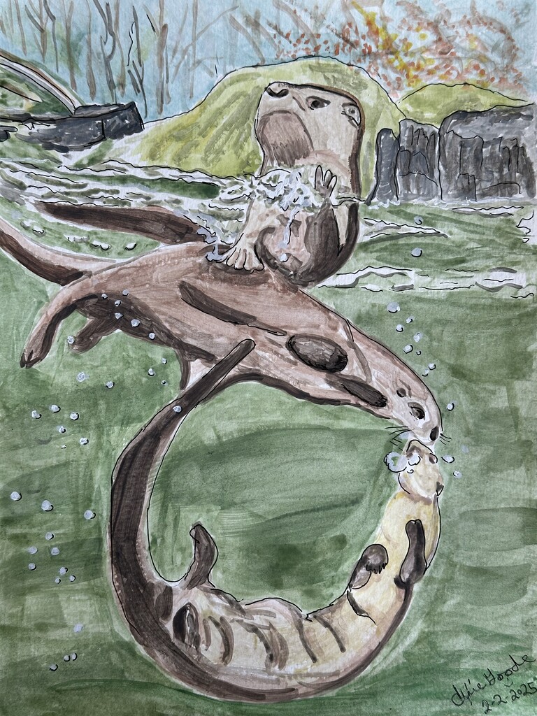 River otters  by pandorasecho